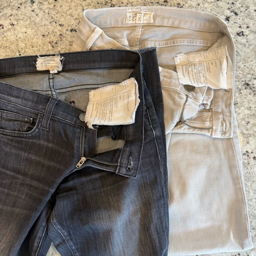 Current/Elliot Women's Black and Light Grey Jeans, Size 26 - Picture 2 of 5